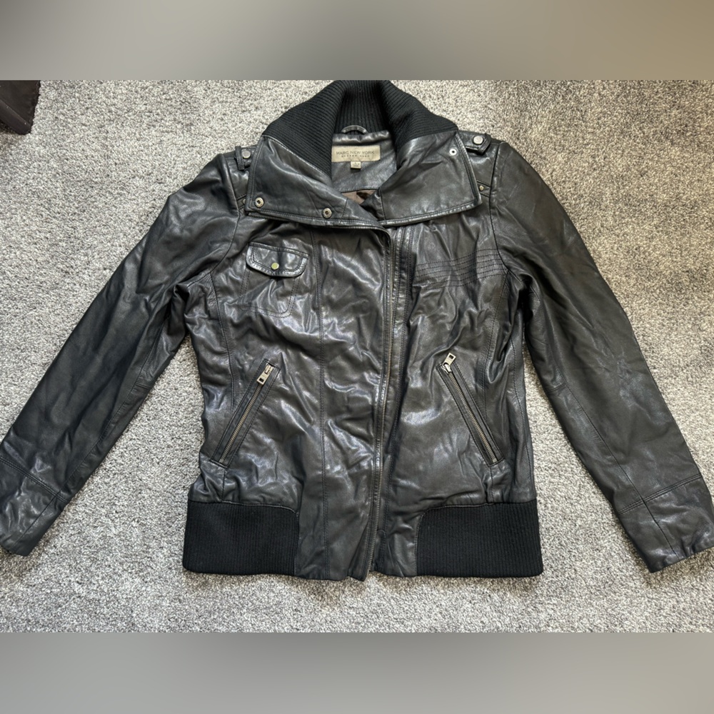 Marc New York 100% Leather  Bomber Style Black Jacket